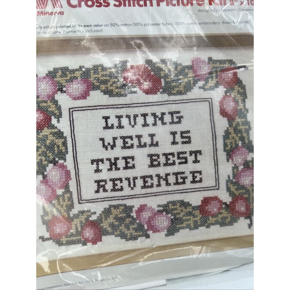 Columbia Minerva Cross Stitch Kit LIVING WELL best revenge #6782 Pink Green 1978